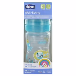 Chicco Well Being Colors Biberon 150 ml Débit Lent 0 Mois et + est le biberon idéal pour les bébés. Grâce à la nouvelle tétin ...