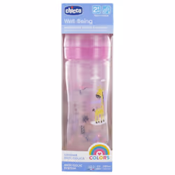 Chicco Well Being Colors Biberon 250 ml Débit Moyen 2 Mois et + - Couleur : Rose
