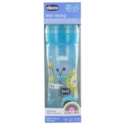 Chicco Well Being Colors Biberon 250 ml Débit Moyen 2 Mois et + est le biberon idéal pour les bébés. Grâce à la nouvelle téti ...