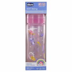 Chicco Well Being Colors Biberon 330 ml 4 Mois et + est le biberon idéal pour les bébés. Grâce à la nouvelle tétine physiolog ...