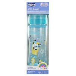 Chicco Well Being Colors Biberon 330 ml 4 Mois et + - Couleur : Bleu