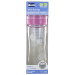 Chicco Well Being Biberon Verre 240 ml Débit Lent 0 Mois et + - Couleur : Rose