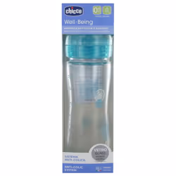 Chicco Well Being Biberon Verre 240 ml Débit Lent 0 Mois et + - Couleur : Bleu est un biberon à la forme ergonomique qui faci ...