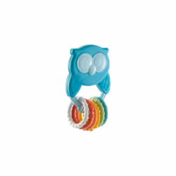 Chicco Hochet Hibou avec Anneaux Eco+ 3-18 Mois est un hochet en forme de hibou qui fait un drôle de bruit de cliquetis lorsqu'on le secoue