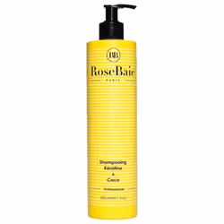 Shampoing kératine et huile de coco de RoseBaie, élimine les impuretés, protège des agressions, répare et stimule la fibre ca ...