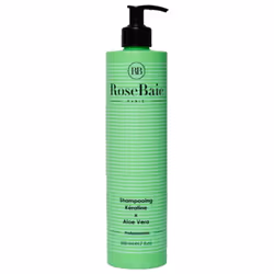 Shampoing kératine et Aloe Vera de RoseBaie, un shampoing traitant hydratant et protecteur à base d’Aloe vera qui protège, li ...