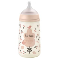 Suavinex Birdies Biberon Tétine Symétrique Débit Moyen 270 ml 3 Mois et + - Couleur : Rose