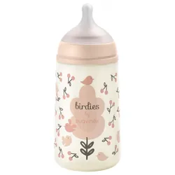 Suavinex Birdies Biberon Tétine Symétrique Débit Moyen 270 ml 3 Mois et + - Couleur : Rose