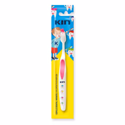 Brosse à dents pour enfants Fluor-Kin Junior spécialement conçue pour les enfants de 6 à 12 ans. Avec une petite tête triangu ...