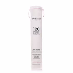BYPHASSE 120 Disques Coton Démaquillent facilement et enlèvent les impuretés. Un coté pour nettoyer votre visage avec le déma ...