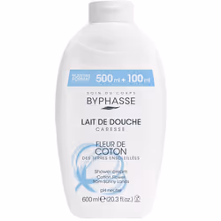 Lait de douche Byphasse à l'extrait de fleur de coton apporte tous les bienfaits nécessaires à votre peau pour une douche tou ...