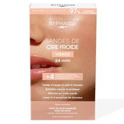 Byphasse Bandes de Cire Froide (24 Bandes + 4 Lingettes) Visage et zones délicates Peaux Sensibles
