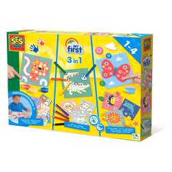SES Creative My First - 3 en 1 Peinture au doigt, coloriage et formes autocollantes, Peintures inclus, Garçon/Fille, Crayons  ...