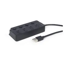 Gembird USB 2.0 powered 4-port hub with switches black USB 2.0 Type-A Noir