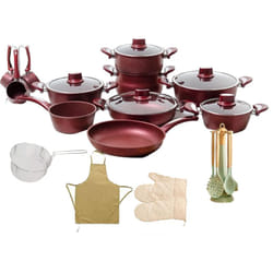 Batterie De Cuisine Almaz Granite 29 Pièces Rouge Bordeaux