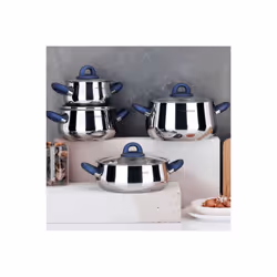 Batterie de Cuisine KORKMAZ - Dimensions : 16x10 cm/2.0 L, 20x11 cm/3.7 L, 24x14 cm/6.3 L, 24x9 cm/3.8 L. Base super capsule  ...
