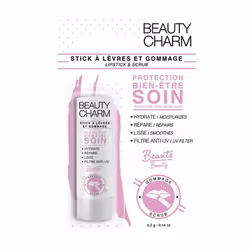 Enrichi en beurre de Karité et beurre de Cacao, le stick à lèvres Beauty Charm vous offre un soin nourrissant et hydratant.