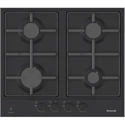 Brandt BPE6341BA - Plaque de cuisson encastrable gaz, 4 feux, 60 cm, grilles émaillées, allumage intégré, sécurité thermocouple, noir
