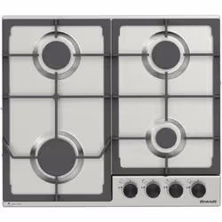 Brandt BPE6342XA - Plaque de cuisson encastrable gaz, 4 feux, 60 cm, 7.5 kW, brûleurs SABAF, allumage automatique, sécurité thermocouple, Inox