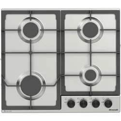 Brandt BPE6342XA - Plaque de cuisson encastrable gaz, 4 feux, 60 cm, 7.5 kW, brûleurs SABAF, allumage automatique, sécurité thermocouple, Inox