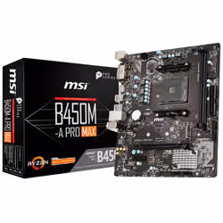 Carte mère MSI B450M-A Pro Max - Format micro-ATX - Socket AMD AM4 pour processeur AMD Ryzen (1ère à 3ème génération) et Athl ...