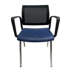 Chaise Visiteur Avec Dossier Perforée & Accoudoirs Fixe - Noir&Bleu (CH0040)