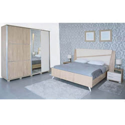 Chambre adulte ambiance Denver 190x160cm 2 portes beige épuré