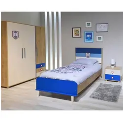 Chambre Enfant CAMPUS 120x190cm 3 Portes - Ostippo Chêne / Bleu