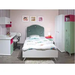 Chambre junior cindy 3P naturel blanc/vert (CHE30BC/VE001)