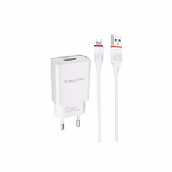CHARGEUR BOROFONE  BA21A - Type chargeur : Mural - Ports USB : 1 Port - Puissance : 2,1A - Type de câble : Iphone - Couleur : ...