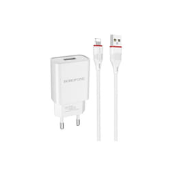 CHARGEUR BOROFONE BA20A 2.1A + CABLE BOROFONE APPLE WHITE