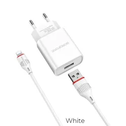 CHARGEUR BOROFONE BA20A 2.1A WHITE + CABLE BOROFONE MICRO USB WHITE