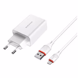 CHARGEUR BOROFONE  BA21A - Type chargeur : Secteur - Ports USB : 1 - Puissance : 3A - Type de câble : Type C - Couleur : Blan ...