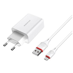 CHARGEUR BOROFONE BA21A SINGLE 3.0A + CABLE BOROFONE TYPE C WHITE