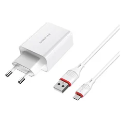 CHARGEUR BOROFONE BA21A SINGLE 3.0A + CABLE BOROFONE TYPE C WHITE