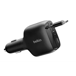 Chargeur de voiture rétractable Belkin BoostCharge 75 W à 2 ports / noir