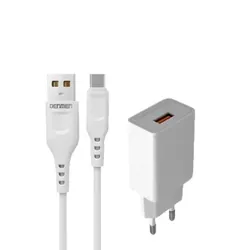 Chargeur Denmen 2.4A avec câble Type C - Blanc (DC01T)
