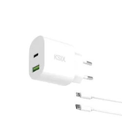 Chargeur KSIX PD 30W avec 1 port USB-C et 1 port USB-A + Câble Lightning - Blanc