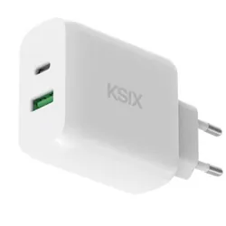 Chargeur Ksix Type-C + Type-A 30W Blanc