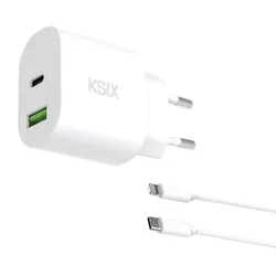 Chargeur mural KSIX 30 W / Power Delivery / Quick Charge / câble Lightning / blanc