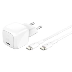 Chargeur secteur BoostCharge USB-C compact (30 W) / câble USB-C vers USB-C / Blanc