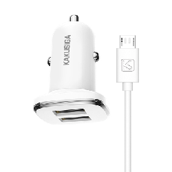 Chargeur Voiture Kaku + Câble USB Vers Micro USB Blanc