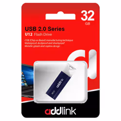 Clé USB Addlink U12 - Capacité 32 Go - Interface USB 2.0 - Couleur Bleu Foncé - Dimensions: 41 x 12 x 4 mm - Poids: 6 g