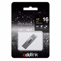 Clé USB Addlink U20 - Capacité 16 Go - Interface USB 2.0 - Couleur Titanium - Dimensions 41 x 12 x 4 mm - Poids 6g