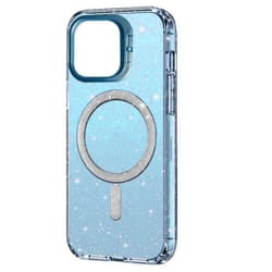 Coque Transparent à Paillettes Pour IPhone 15 Avec MAGSAFE Bleu