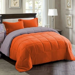 Couette 2 Places Double Faces Orange Et Gris + 2 Taies D'oreillers Gratuits 220 X 240 cm