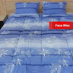 Couette En Poly Coton Double Faces Fleuri Blanc Et Bleu 220×240 Cm