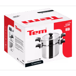 Couscoussier TEM, 5 Litres, Inox, Série COSMOS. Aluminium culinaire, bakélite, couvercle en verre, revêtement antiadhésif 7 c ...