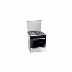 Cuisinière Azur - 4 Feux - Couleur Inox - Four à gaz - Allumage automatique - Tourne broche - Thermostat - Couvercle en verre ...
