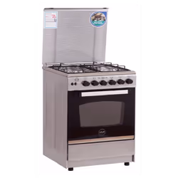 Cuisinière Azur Basic - 4 Feux - Surface Inox - Four à gaz - Couvercle en verre - Lampe au four - Minuterie - Dimensions 55 x ...